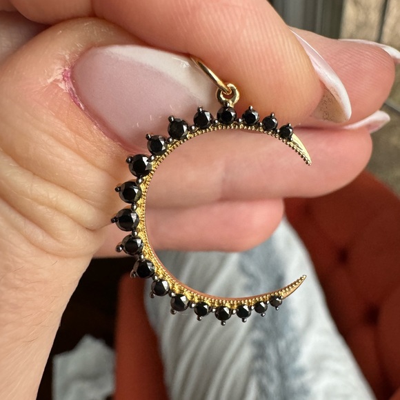 Jewelry - 14k Gold and Black Diamond Moon Pendant